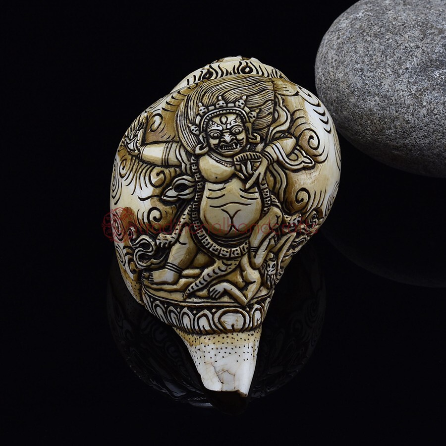 Authentic Hand Carved Vajrapani Carved Conch Shell Horn Authentic Hand Carved Vajrapani Carved Conch Shell Horn