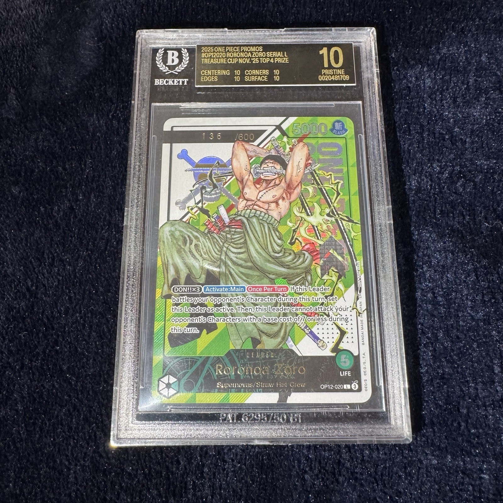 2025 ONE PIECE RORONOA ZORO TREASURE CUP PRIZE SERIAL BECKETT 10 BLACK LABEL 2025 ONE PIECE RORONOA ZORO TREASURE CUP PRIZE SERIAL BECKETT 10 BLACK LABEL