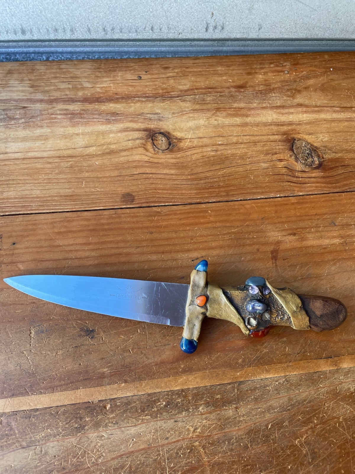 Vintage Brazilian Sacrificial Knife Metalcan INOX Brazil w/ Stones 6