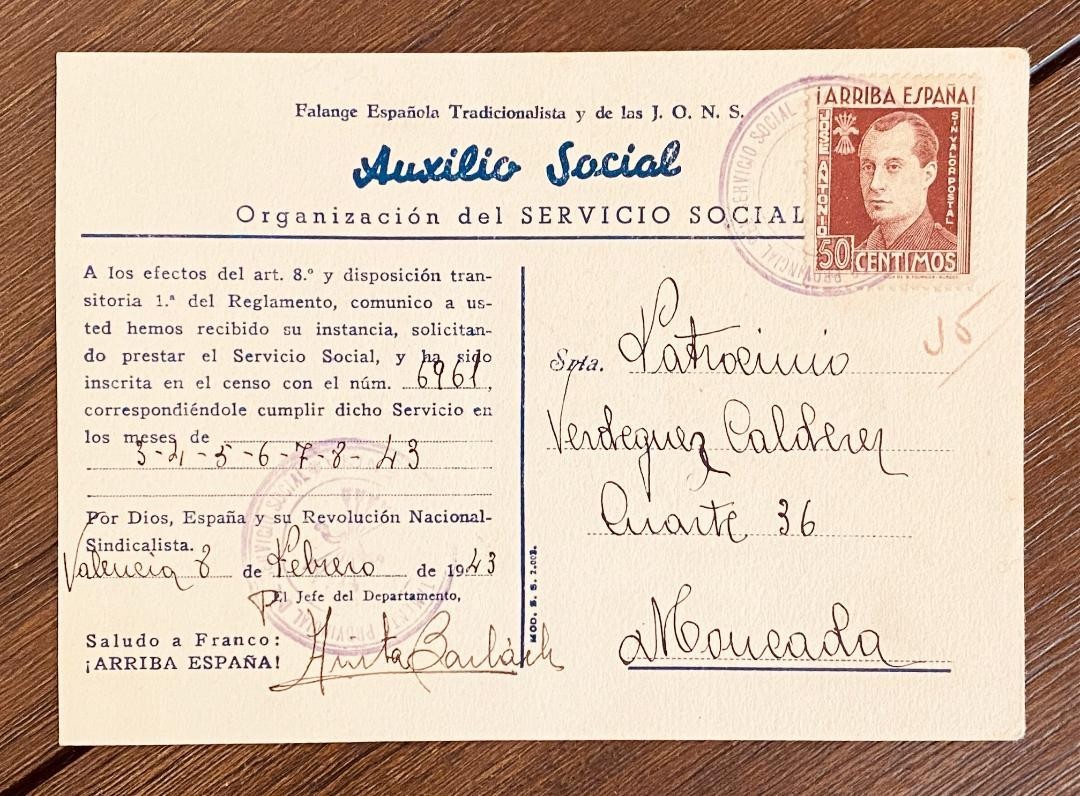 WW2 SPANISH FASCIST FRANCO FALANGE Propaganda Correspondence Card RARE