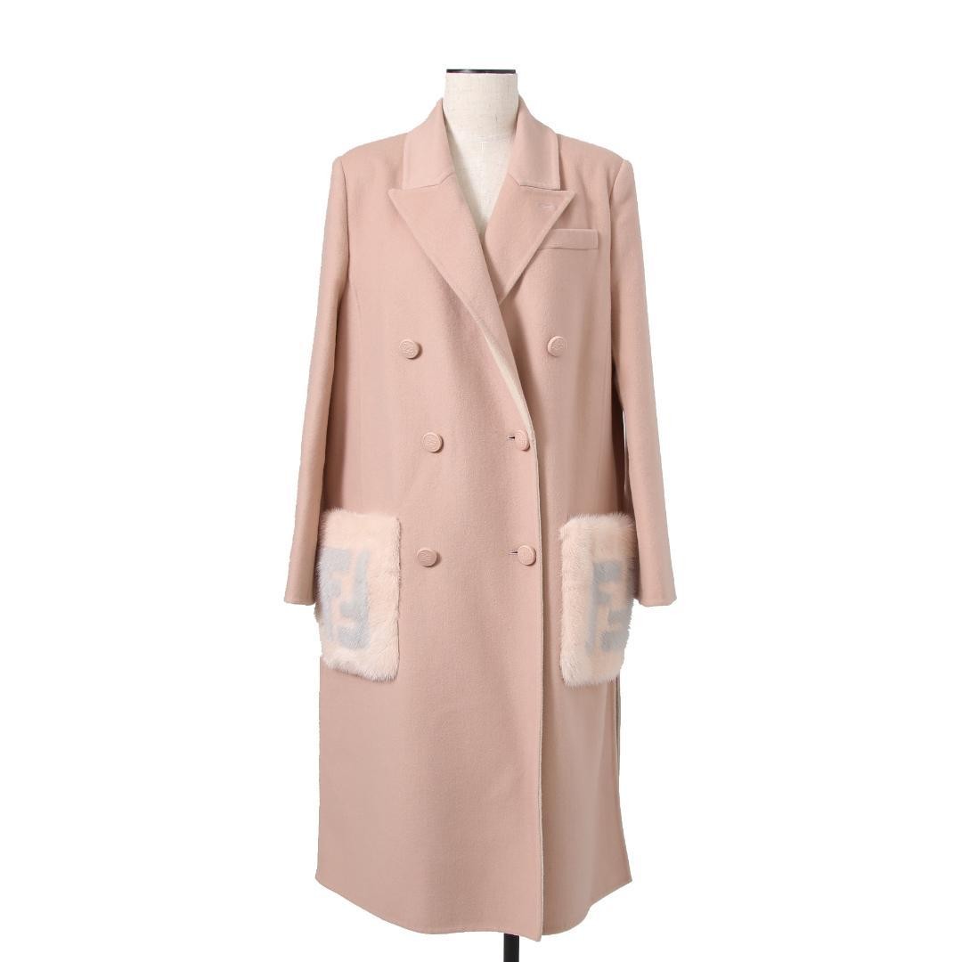 Fendi Super Vhtf Ff Logo Mink Pocket Cashmere 100 Double Coat Women Rare Luxury