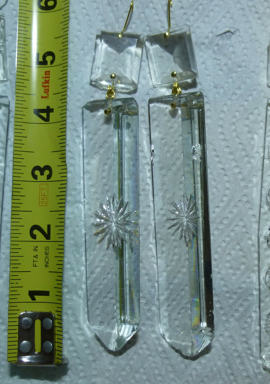 Crystal flat bar prisms 2 cut star burst pattern antique 19th c candelabra lamp