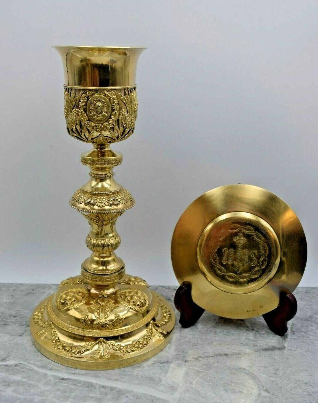 + Ornate Vintage French Baroque Chalice & Paten, c.1880's, All Sterling (AHB36) + Ornate Vintage French Baroque Chalice & Paten, c.1880's, All Sterling (AHB36)