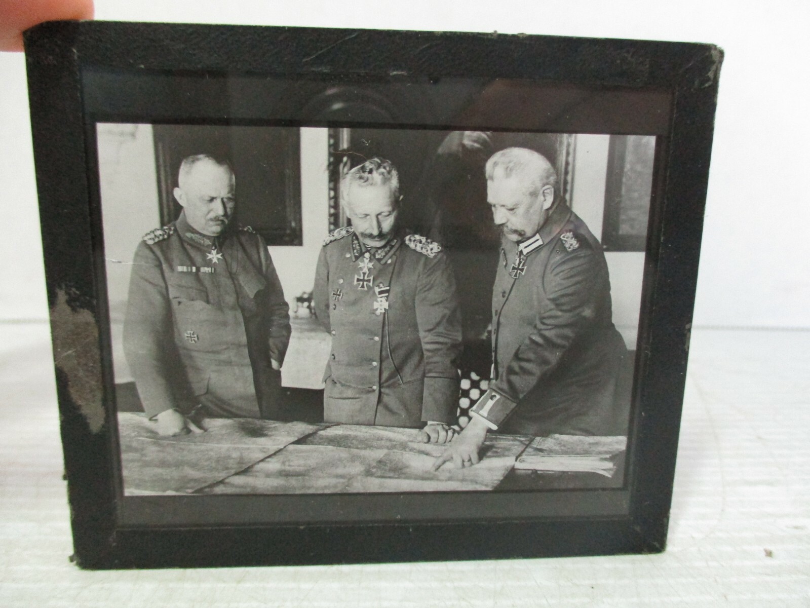 Original Glass Plate Photo Negative - Kaiser Wilhelm II, Hindenburg & Ludendorff Original Glass Plate Photo Negative - Kaiser Wilhelm II, Hindenburg & Ludendorff
