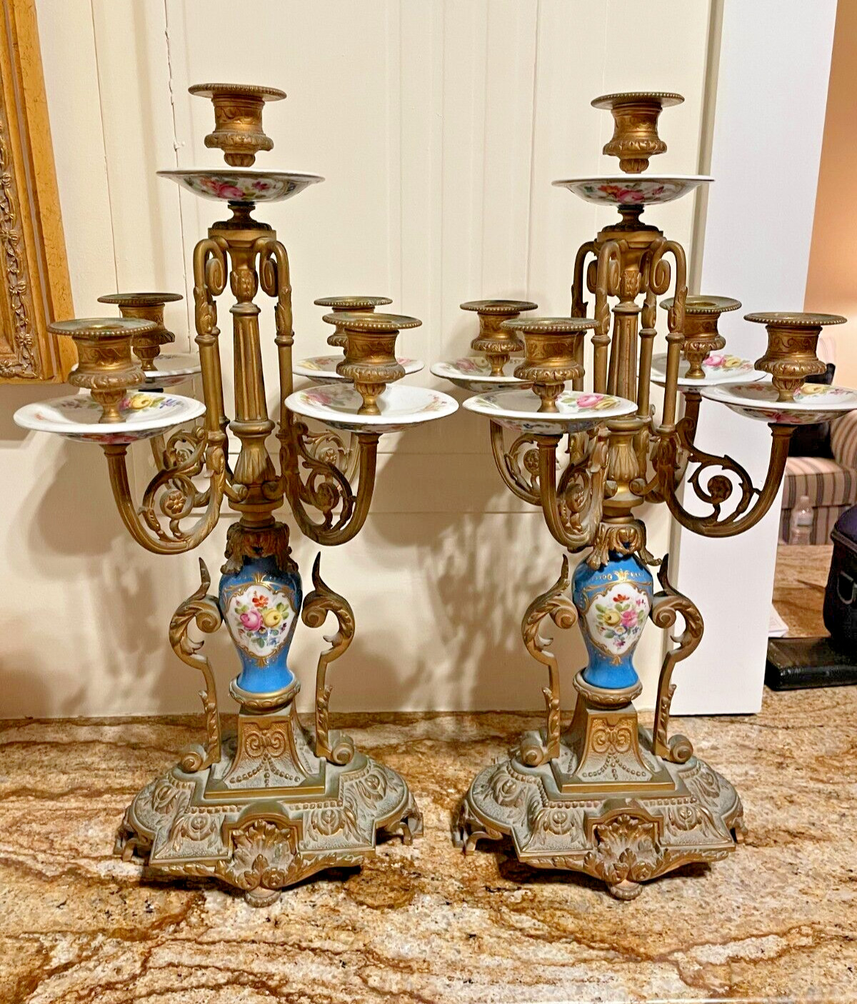 19th C-Candelabra Sevres Bleu Celeste Porcelain & Ormolu Belcort Mansion Newport 19th C-Candelabra Sevres Bleu Celeste Porcelain & Ormolu Belcort Mansion Newport