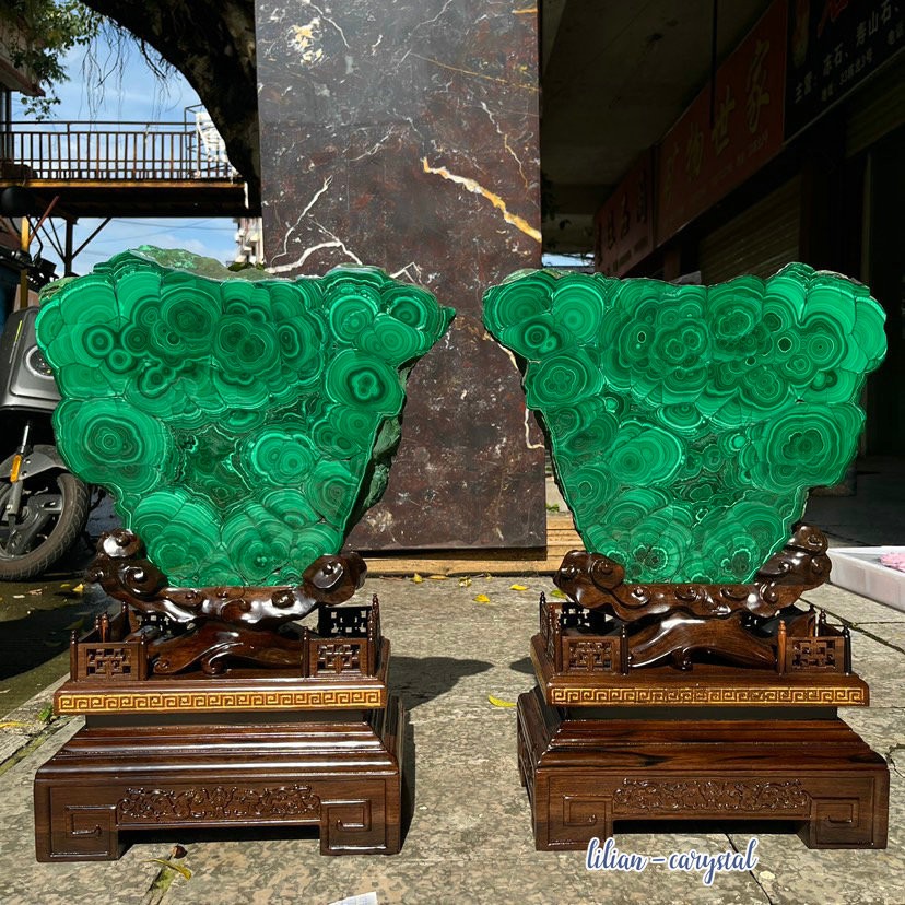 11LB Natural Malachite Slab Pair Green Banded Malachite Stone Display Wood Stan 11LB Natural Malachite Slab Pair Green Banded Malachite Stone Display Wood Stan
