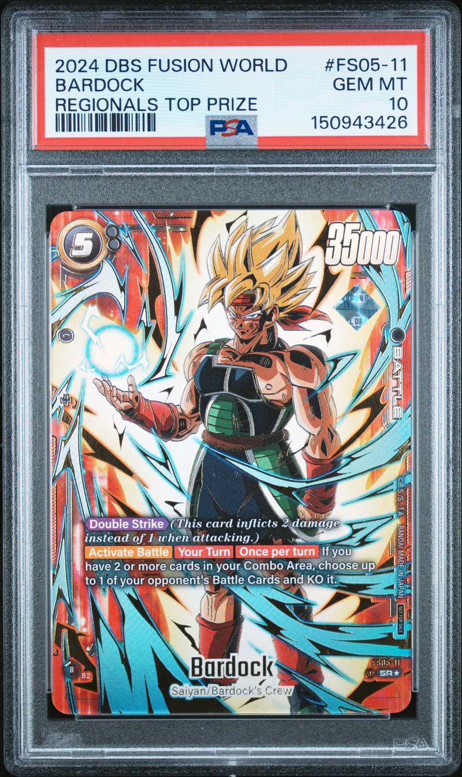 2024 DBS CARD GAME FUSION WORLD REGIONALS TOP 32 PRIZE #FS05-11 BARDOCK PSA 10