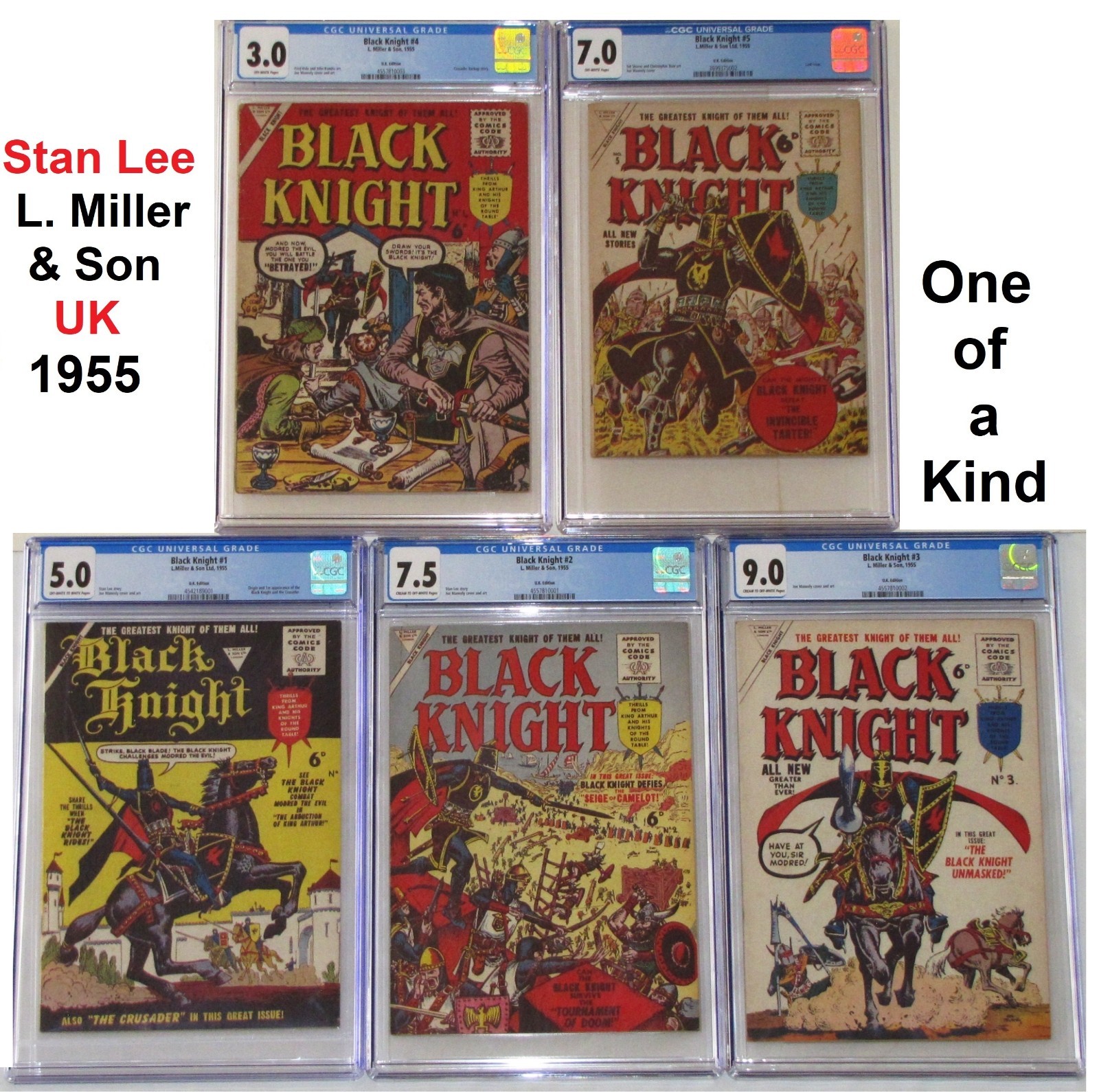 Black Knight 1-5 1955 1st Appearance, Stan Lee Top CGC Census L Miller UK Marvel