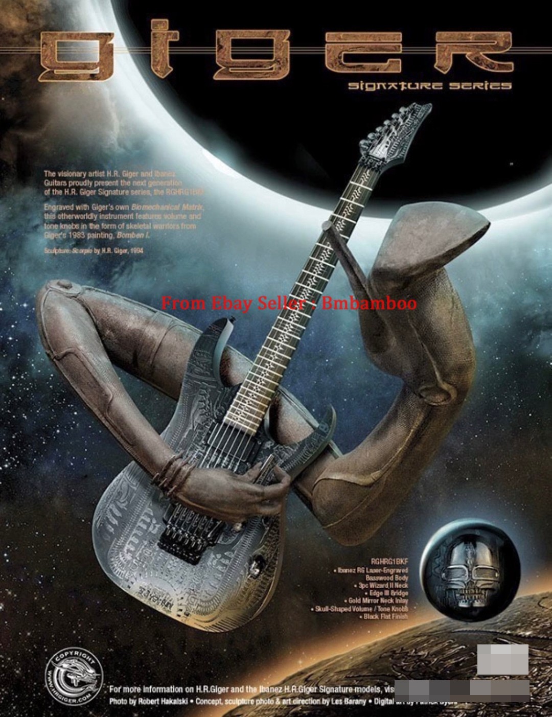 H.R. Giger Guitar Dark Aesthetics Goth Mechanical Image Artwork Collection Rare