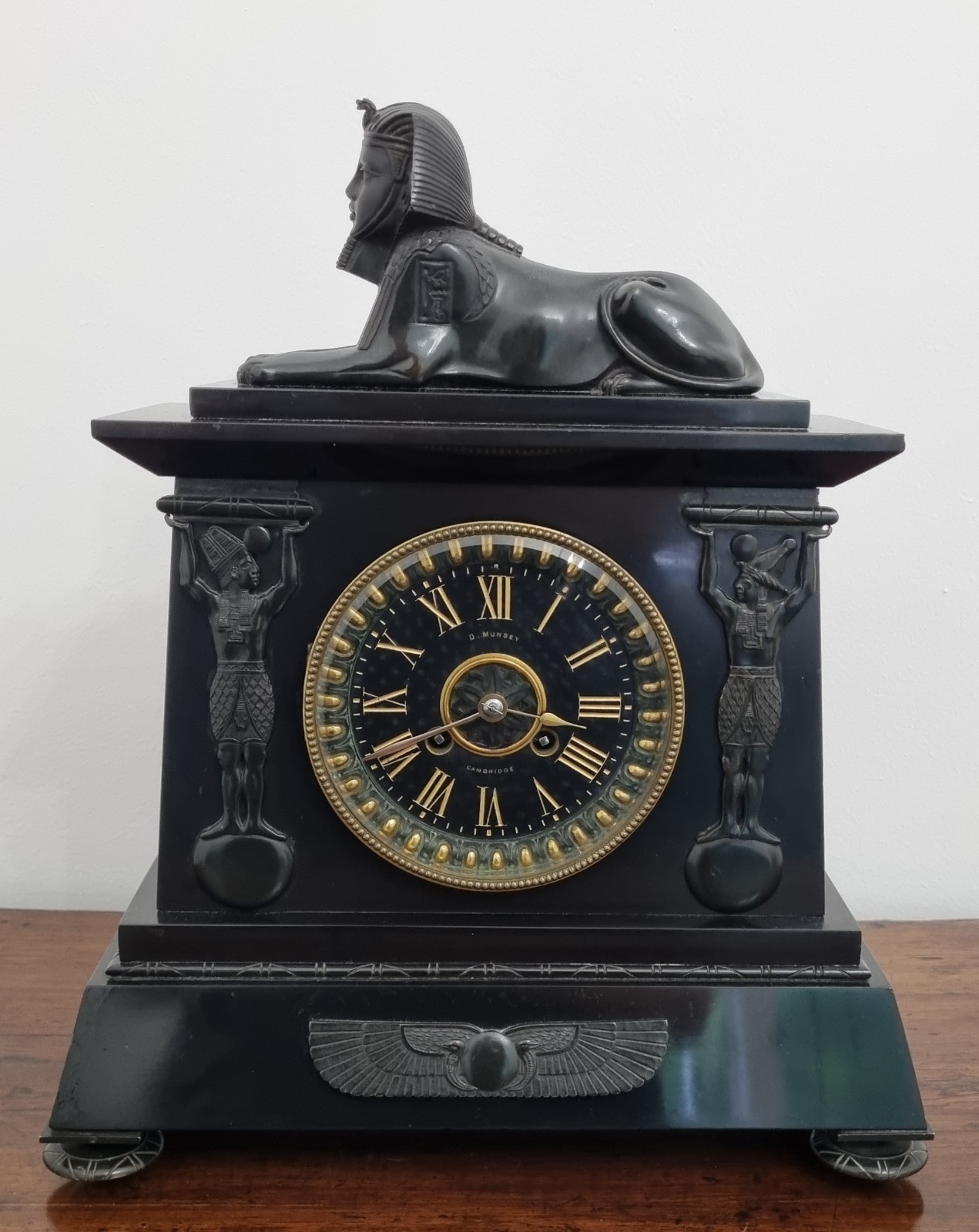 19th Century Egyptian Revival Mantel Clock by D. Munsey of Cambridge C.1880s