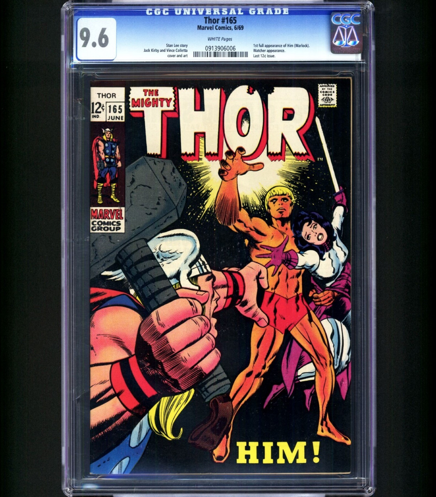THOR #165 CGC 9.6 1st Warlock HIM 1969 Stan Lee Jack Kirby RARE WP Looks 9.8 NM THOR #165 CGC 9.6 1st Warlock HIM 1969 Stan Lee Jack Kirby RARE WP Looks 9.8 NM