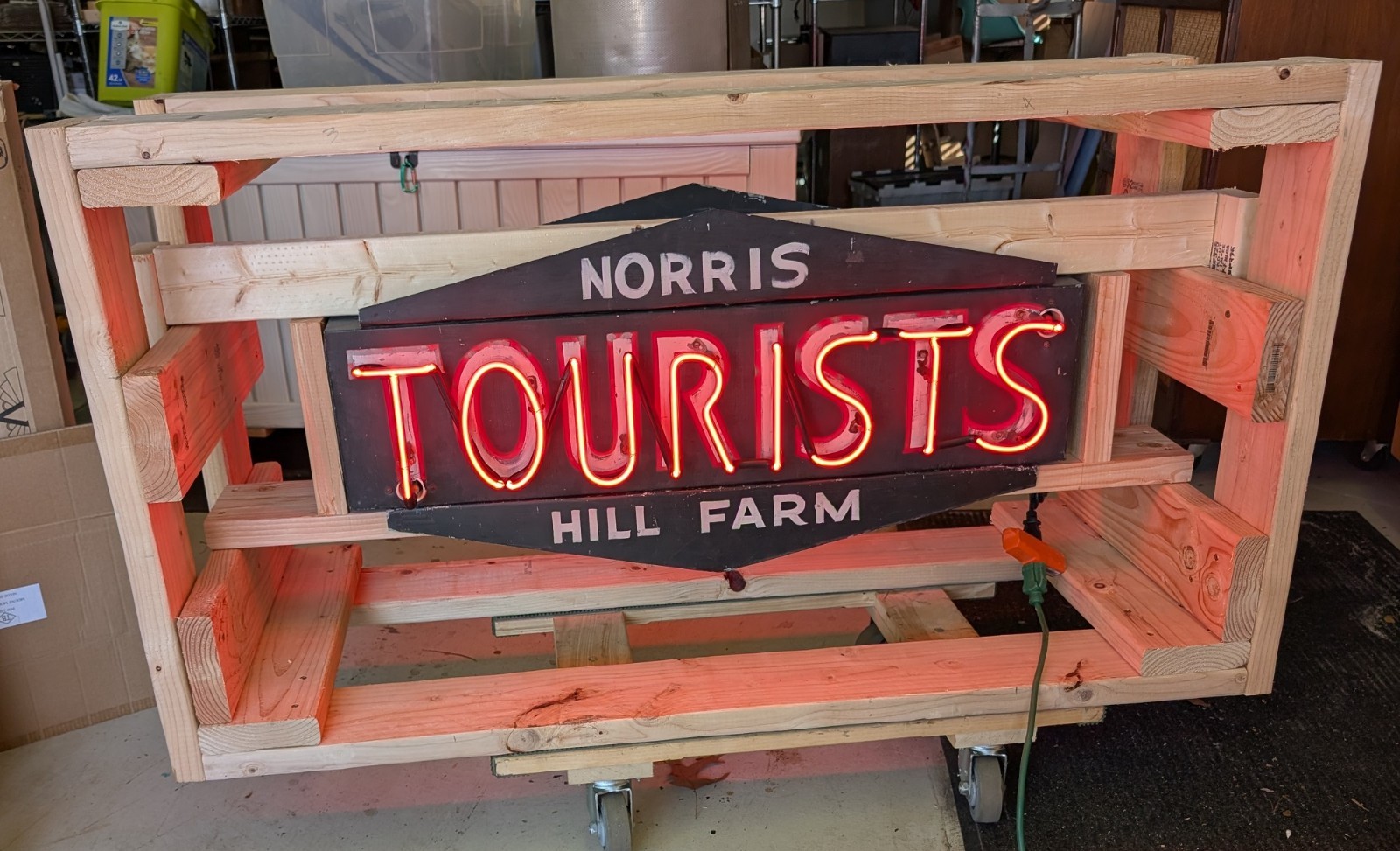Norris Hill Farm TOURISTS Roadside Motel Michigan Double sided Neon hanging sign Norris Hill Farm TOURISTS Roadside Motel Michigan Double sided Neon hanging sign