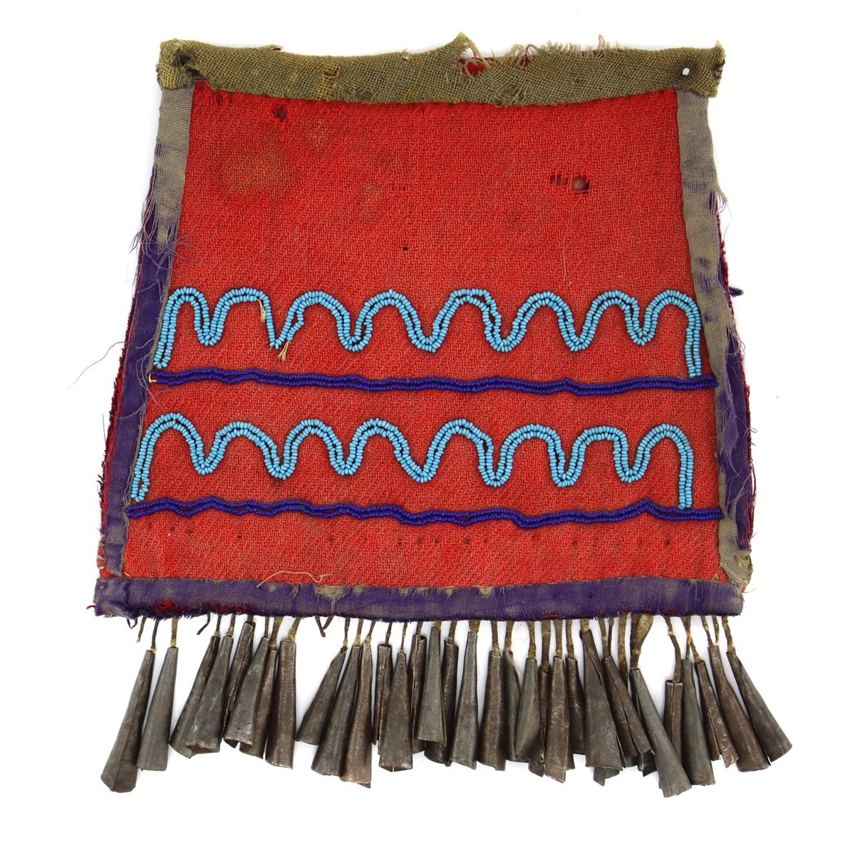 Plains Beaded Trade Cloth Panel with Tin Fringe c. 1880s Plains Beaded Trade Cloth Panel with Tin Fringe c. 1880s