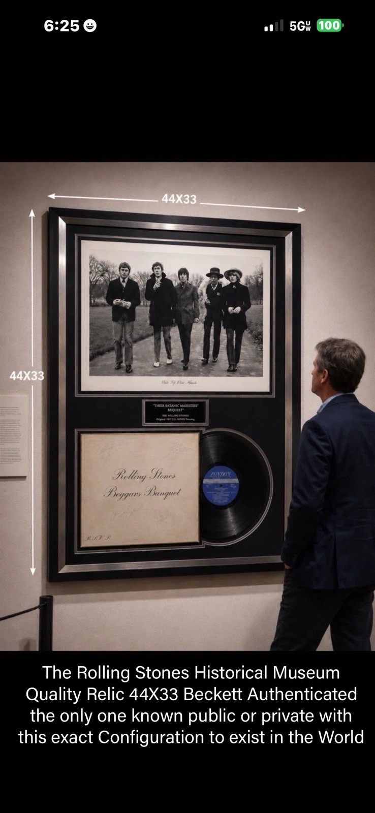Rolling Stones Ultimate Historical Relic  5 Original Members Signed Beckett LOA