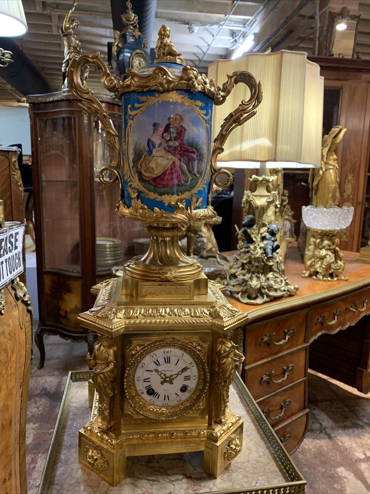 AMAZING FRENCH GILDED BRONZE PORCELAIN SEVERS CLOCK C.1880, s. TIFFANY & Co. AMAZING FRENCH GILDED BRONZE PORCELAIN SEVERS CLOCK C.1880, s. TIFFANY & Co.