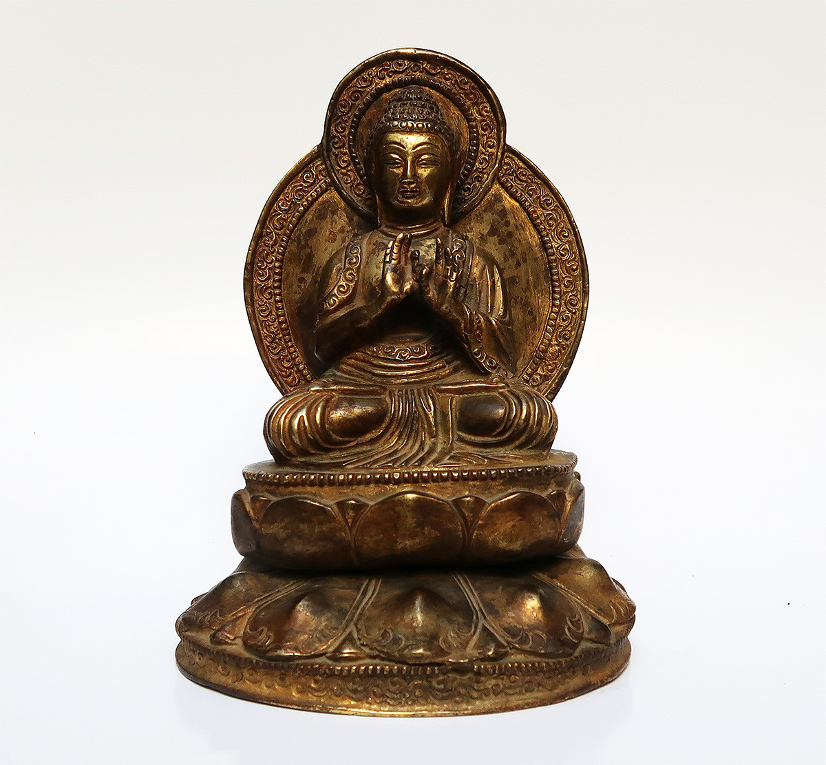 Old Gilded Bronze Sino-Tibetan Buddha Teaching Tibet