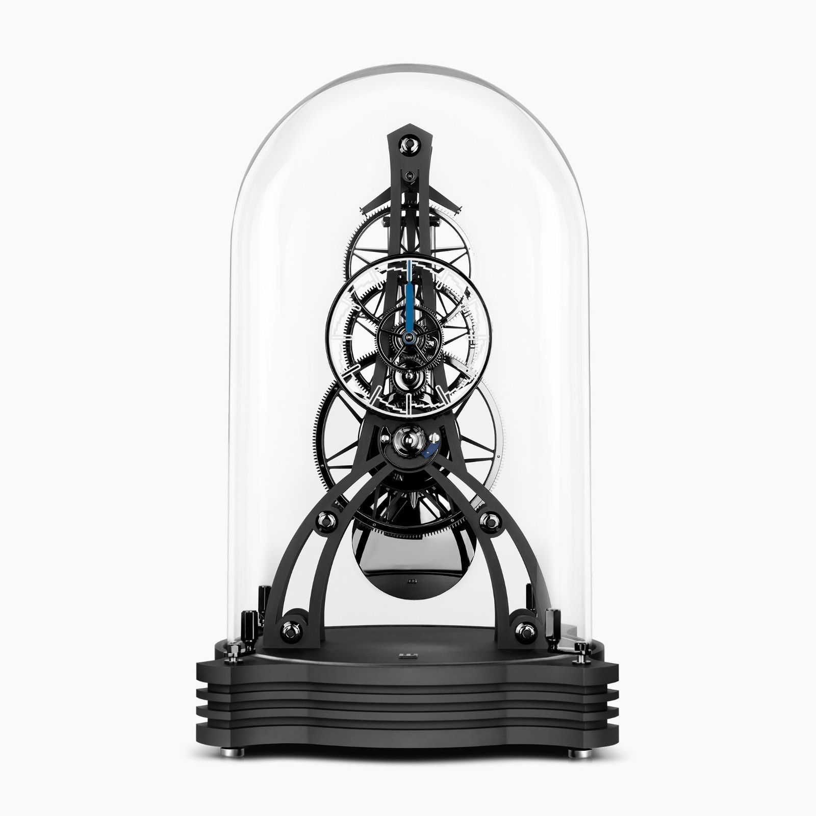 Luxury German Pendulum Table Clock - Skeleton Brass - Weekly Wind - Black