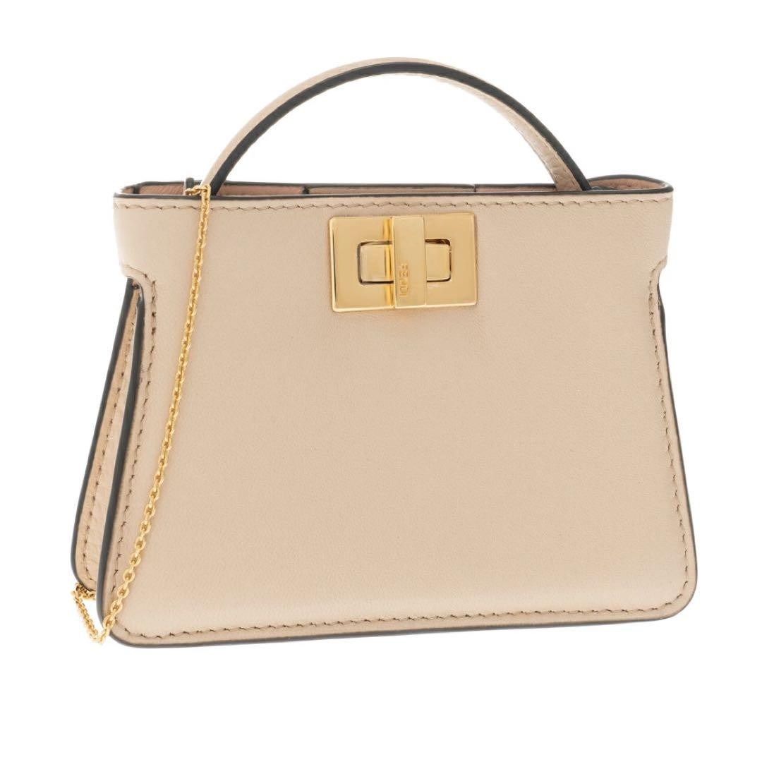 FENDI Nano Peekaboo 2WAY Charm Chain Shoulder Bag Beige w/Box, Dust bag from JP