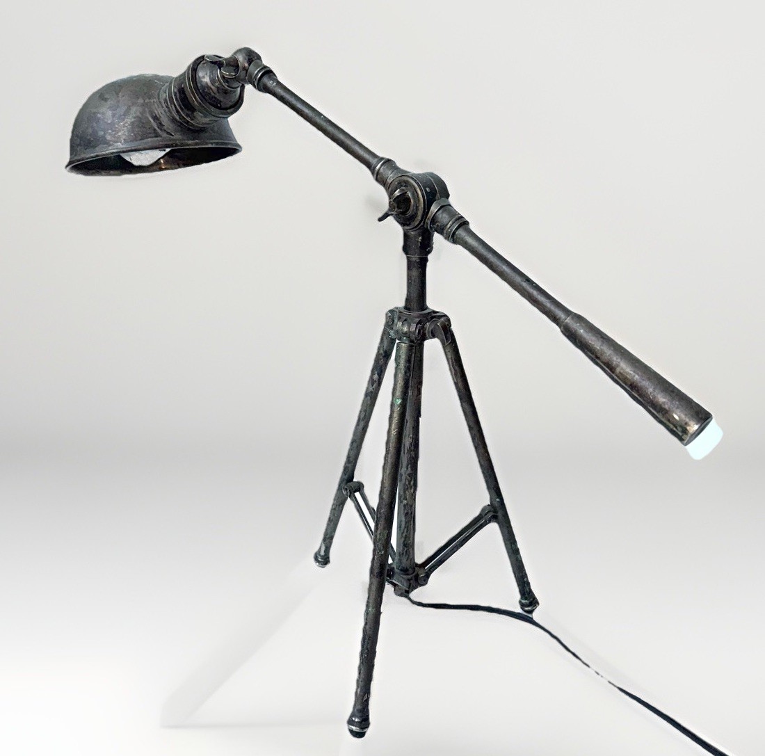 Harkness Silver Tripod Spotlight Lamp – Industrial Modern, Works, Military Harkness Silver Tripod Spotlight Lamp – Industrial Modern, Works, Military