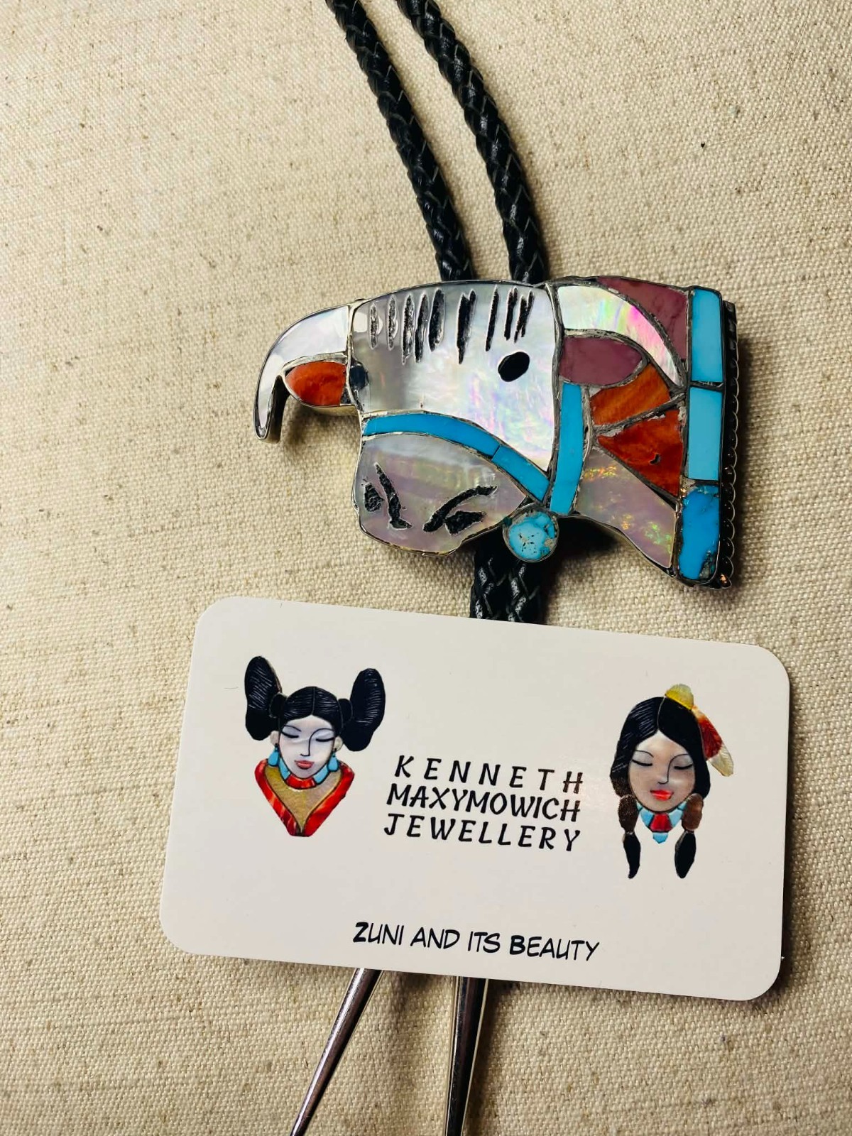 Native American Vintage ZUNI Helen Lincoln Zunie Silver Hereford Cow Bull Bolo Native American Vintage ZUNI Helen Lincoln Zunie Silver Hereford Cow Bull Bolo