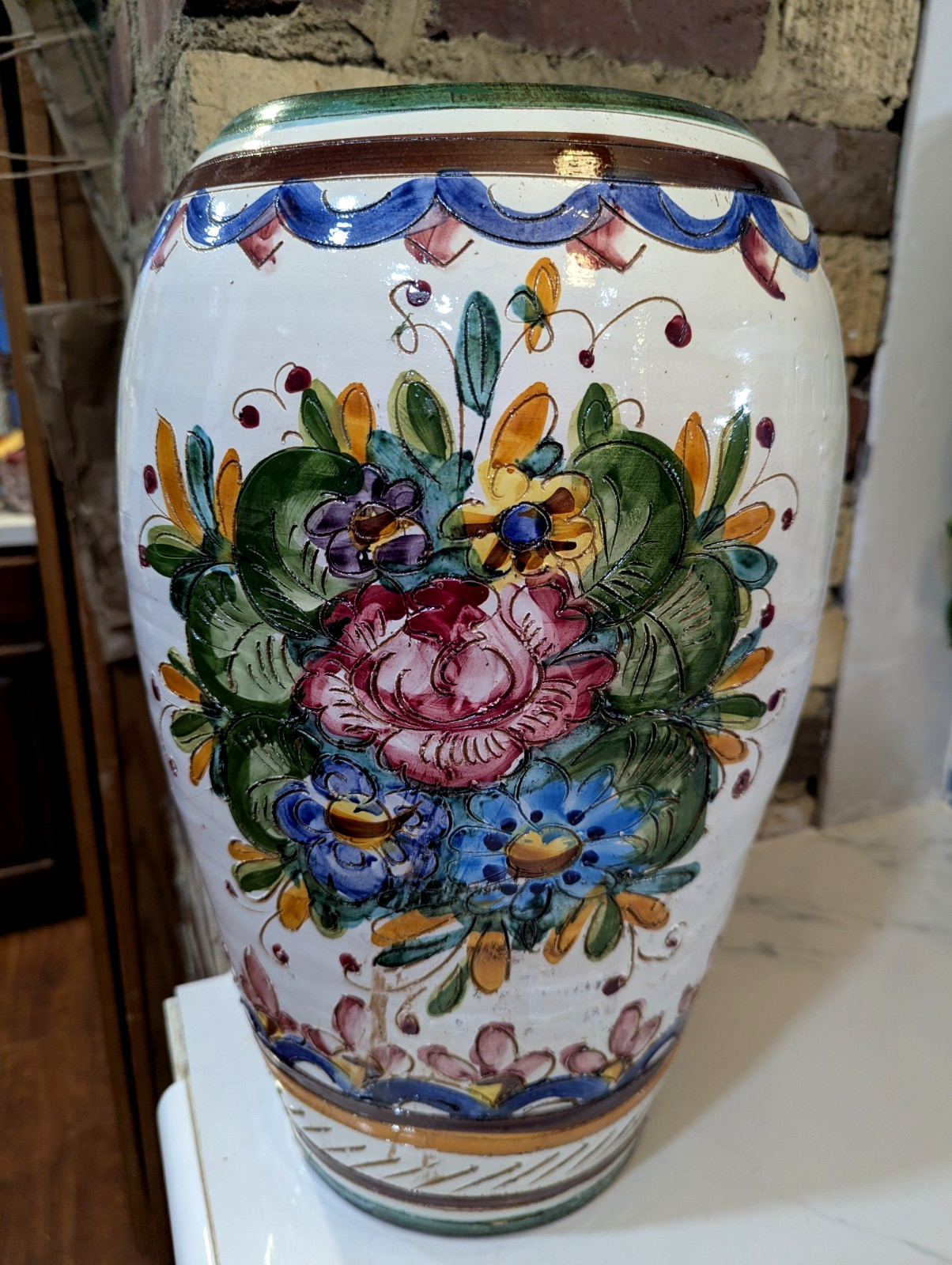 Large Italian Majolica Ceramic Stoneware Vase Flowers 17