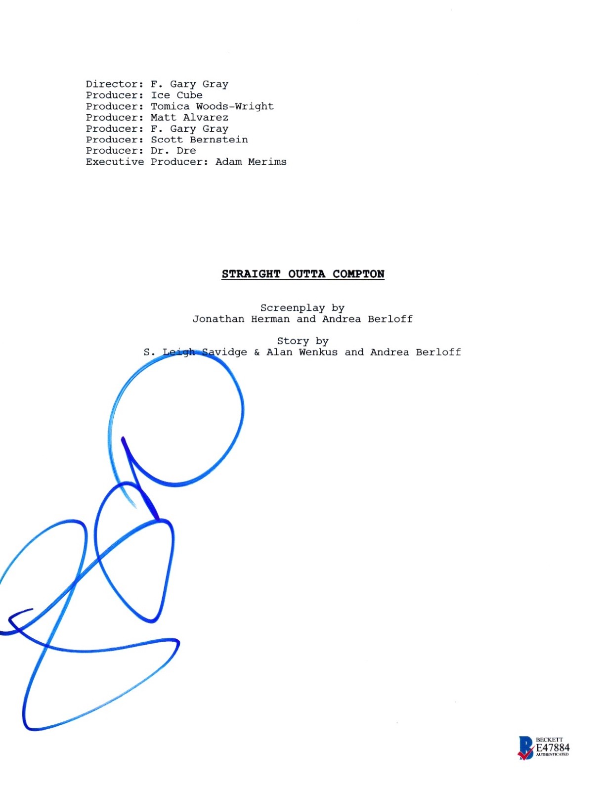 JASON MITCHELL SIGNED STRAIGHT OUTTA COMPTON SCRIPT BECKETT BAS AUTOGRAPH AUTO