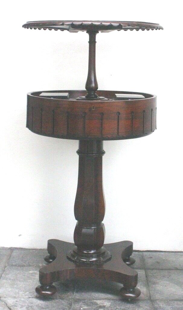 IMPORTANT 1820's Regency Rosewood English Teapoy With Spring Assisted Mechanism IMPORTANT 1820's Regency Rosewood English Teapoy With Spring Assisted Mechanism