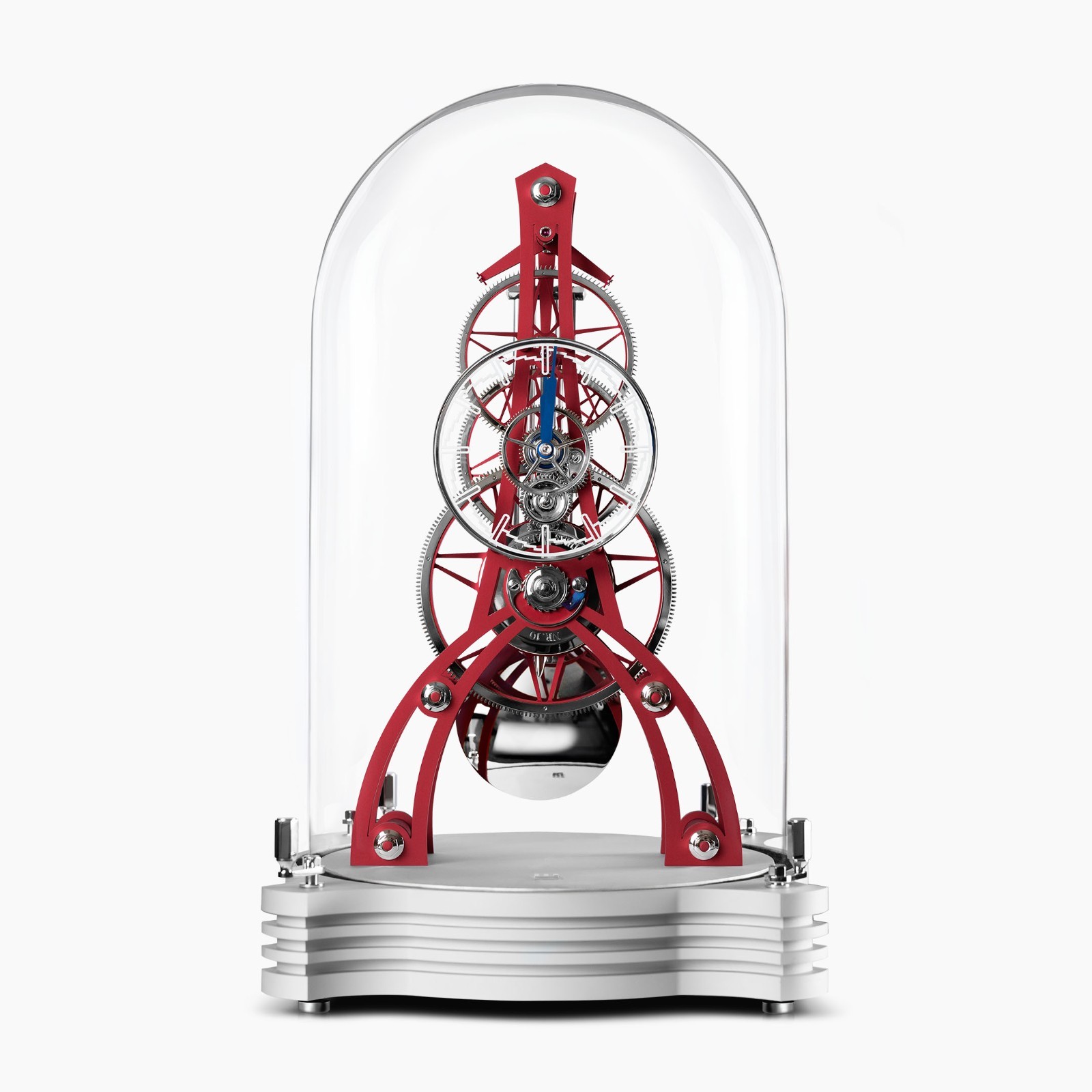 Luxury German Pendulum Table Clock - Skeleton Brass - Weekly Wind - Red Luxury German Pendulum Table Clock - Skeleton Brass - Weekly Wind - Red