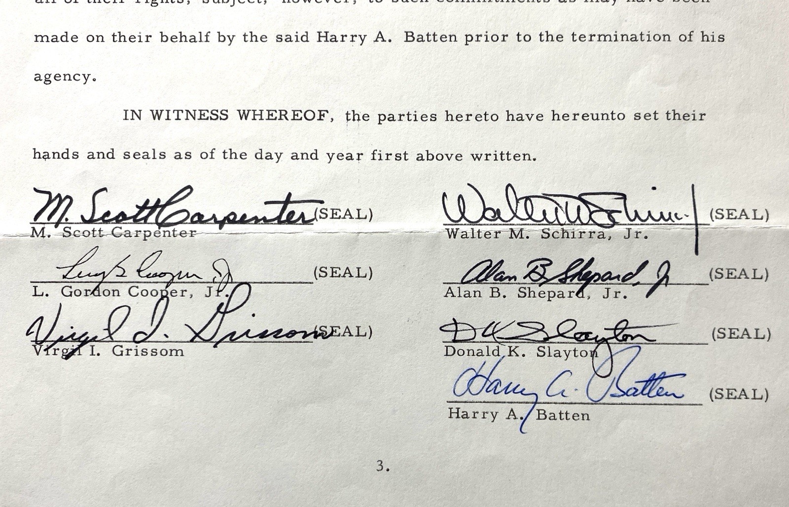 Mercury Seven Astronauts Signed 1965 Doc 6 Signatures + John Glenn - PSA/DNA Mercury Seven Astronauts Signed 1965 Doc 6 Signatures + John Glenn - PSA/DNA