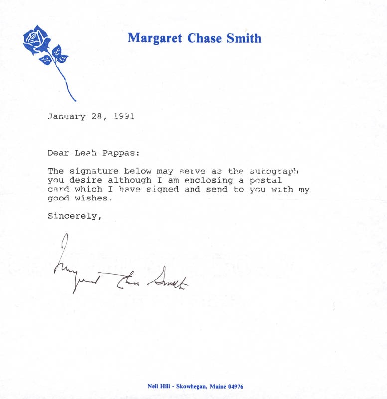 MARGARET CHASE SMITH - TYPED LETTER SIGNED 01/28/1991 MARGARET CHASE SMITH - TYPED LETTER SIGNED 01/28/1991