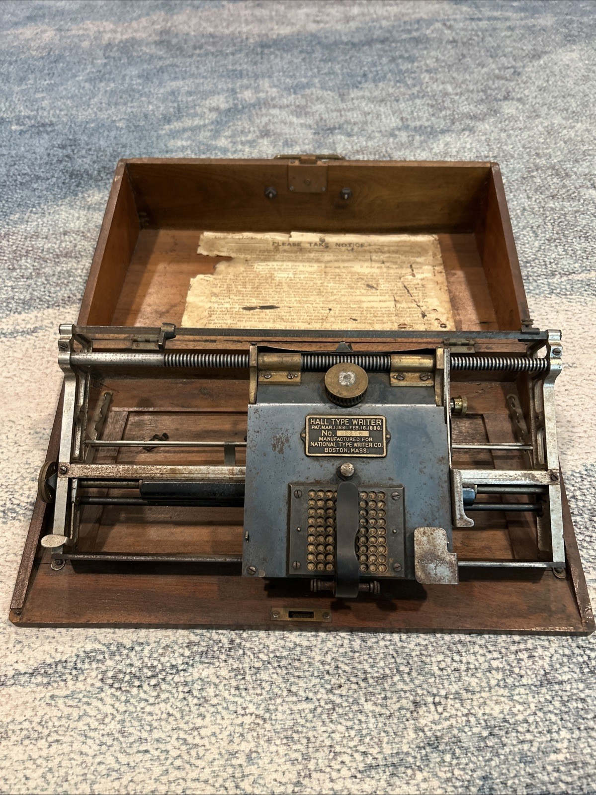 Antique Hall Typewriter First Index Type Writer 1881 Boston Mass Antique Hall Typewriter First Index Type Writer 1881 Boston Mass
