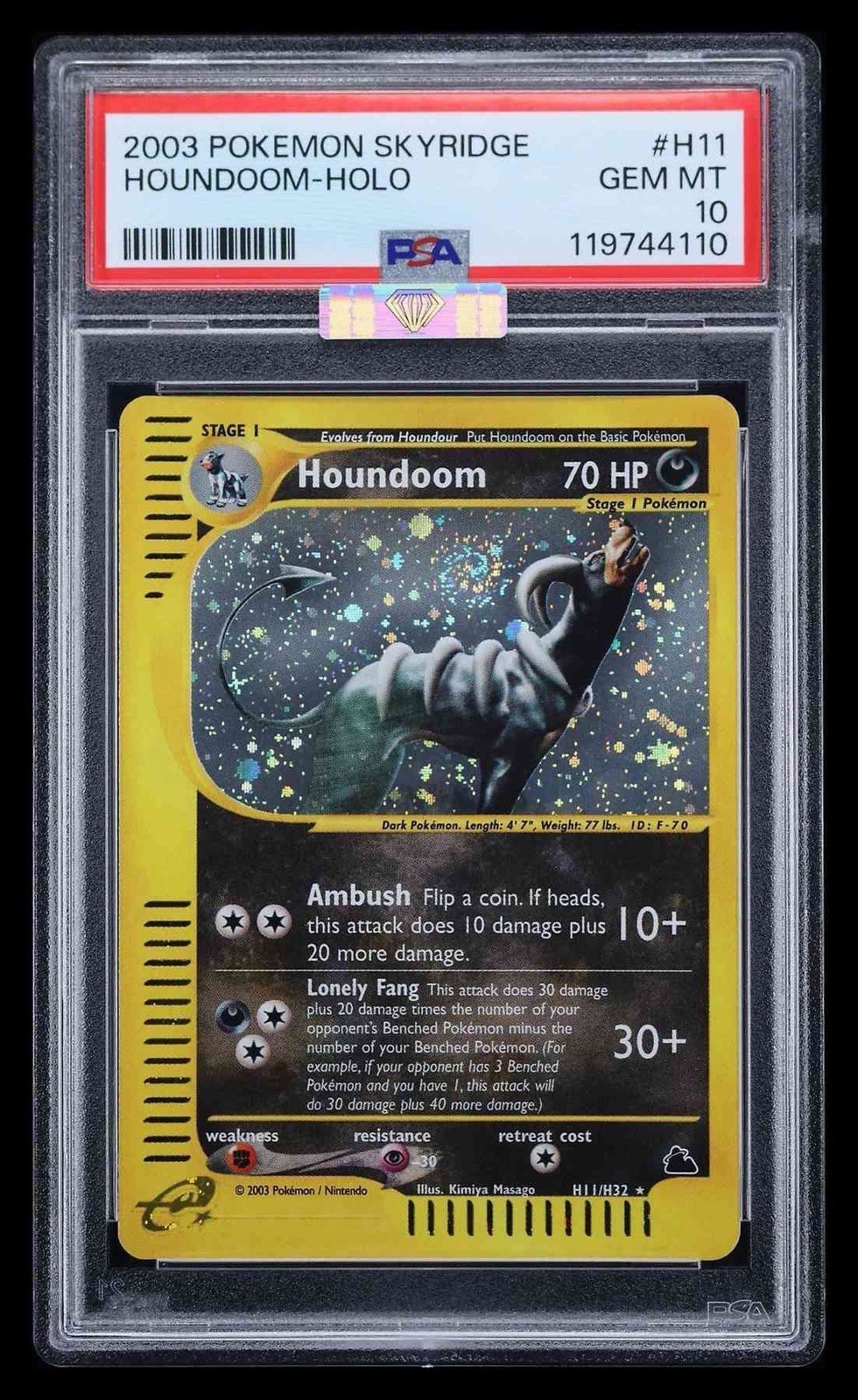 Pokemon 2003 Houndoom Skyridge Holo #H11 PSA 10 Gem Mint Swirl 🐈‍⬛ 💎 - POP 75