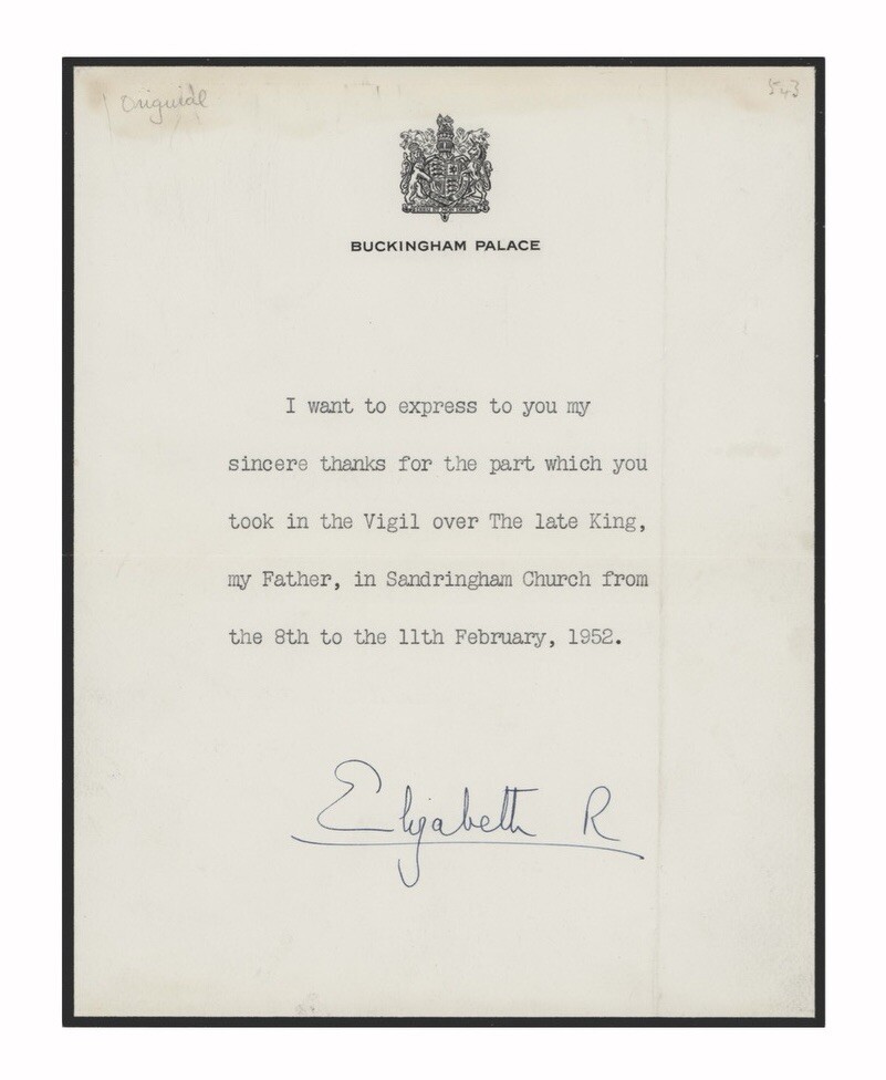 Queen Elizabeth II Signed Letter on King George VI PSA/DNA Encased