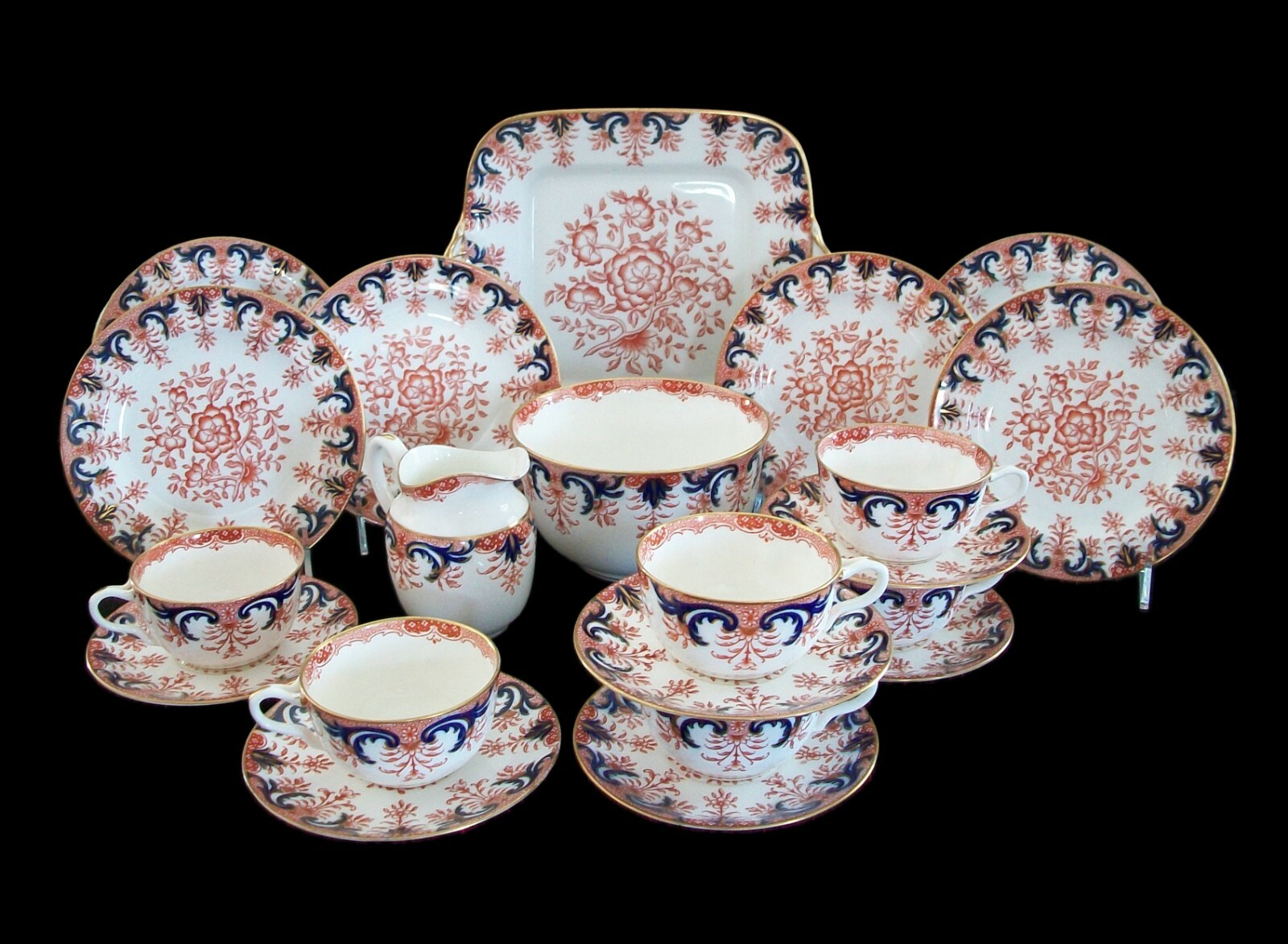 WEDGWOOD - Rare Antique Transferware & Flow Blue Luncheon Set - U.K. - C.1900