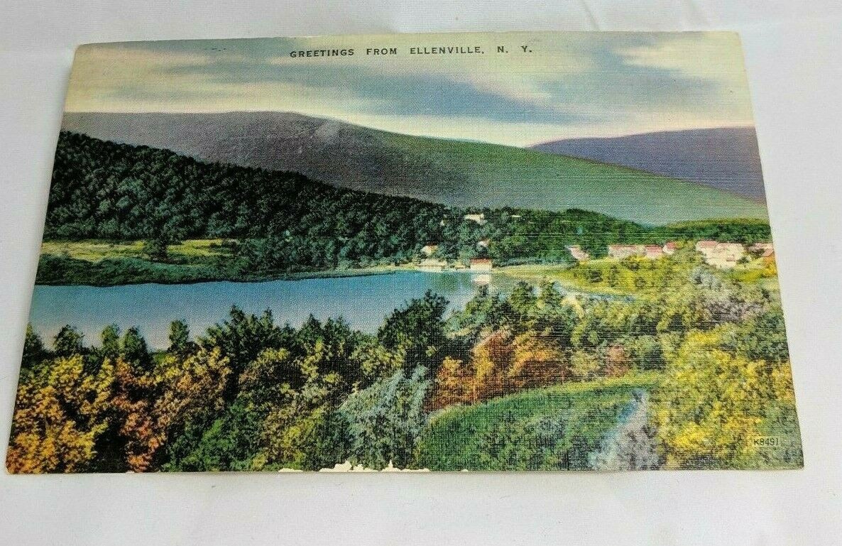 Vintage 1950's POSTCARD Greetings ELLENVILLE NY Kingston News New York K8491