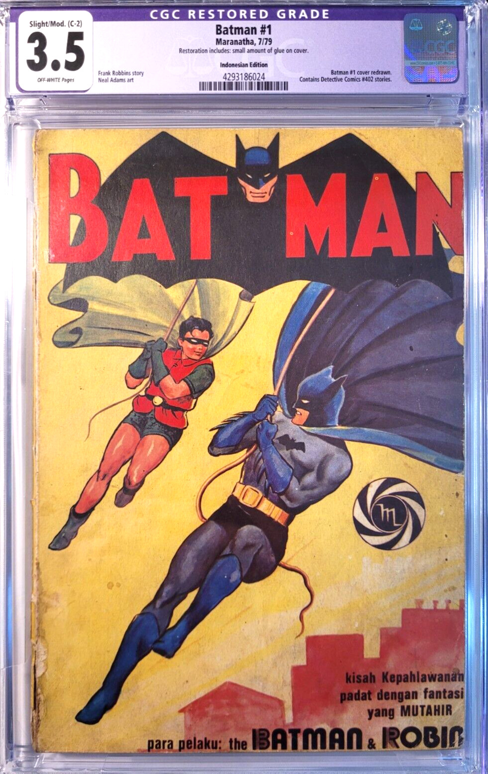 Batman 1 CGC 3.5 Restored. Indonesian Foreign Edition. Extremely RARE Batman 1 CGC 3.5 Restored. Indonesian Foreign Edition. Extremely RARE