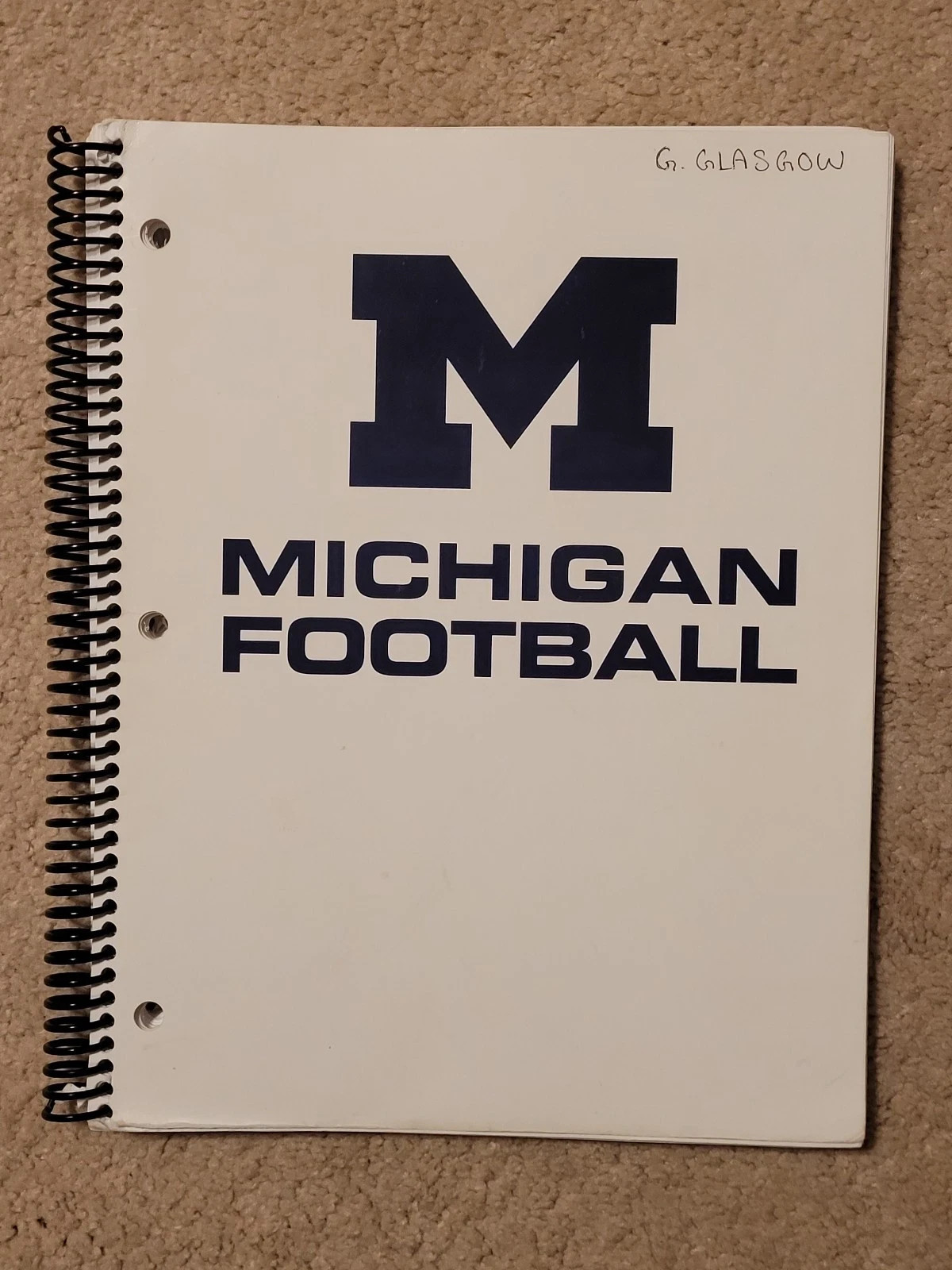 AUTHENTIC Graham Glasgow Michigan Football Hand-Written Playbook Notebook - RARE