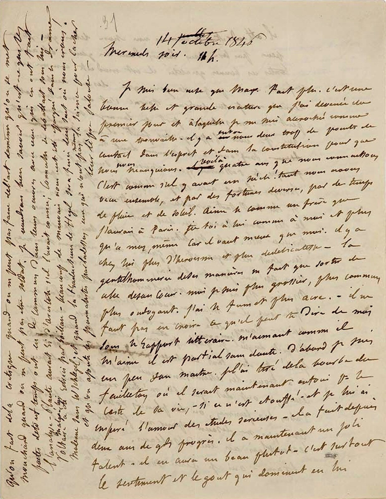 Gustave FLAUBERT - Long and beautiful autograph letter to Louise Colet. 1846.