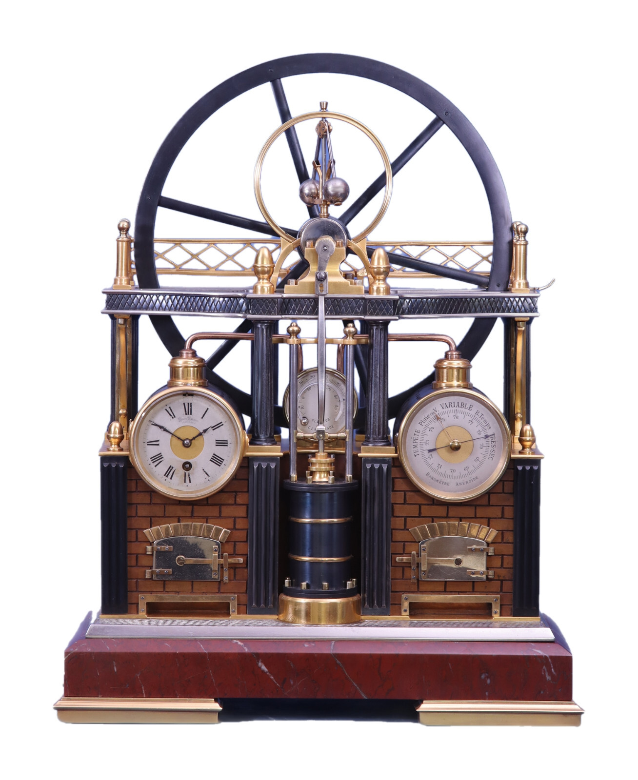 RARE DOUBLE BOILER ANTIQUE ANIMATED FRENCH INDUSTRIAL CLOCK