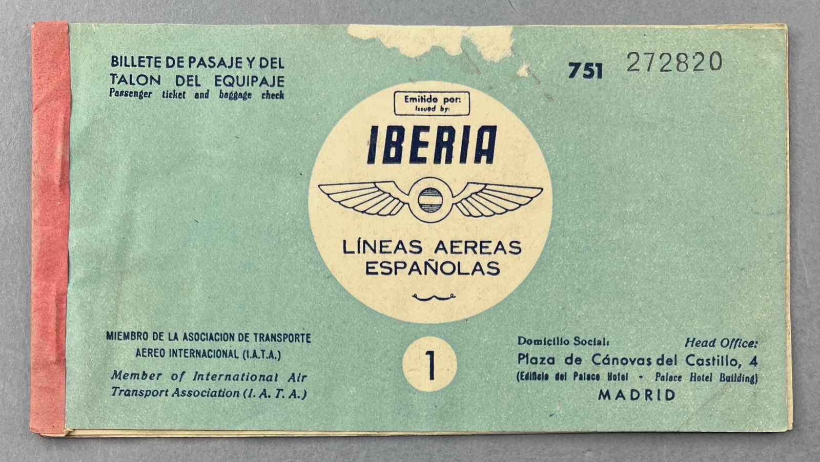 IBERIA SPAIN VINTAGE USED AIRLINE TICKET LINEAS AEREAS ESPAÑOLAS IBERIA SPAIN VINTAGE USED AIRLINE TICKET LINEAS AEREAS ESPAÑOLAS