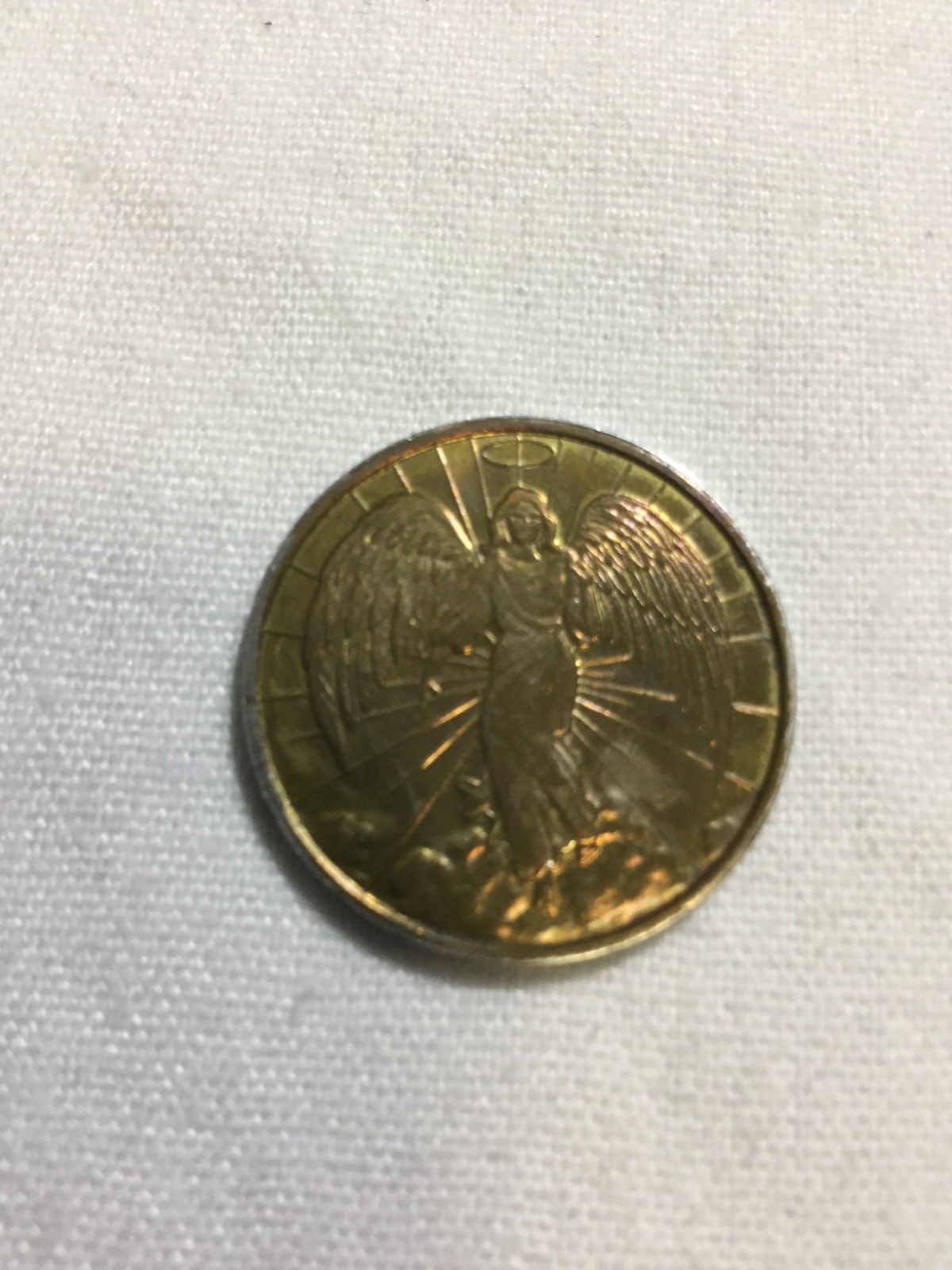 Vintage Double Sided Gold Plated Angelic Guardian Angel Coin