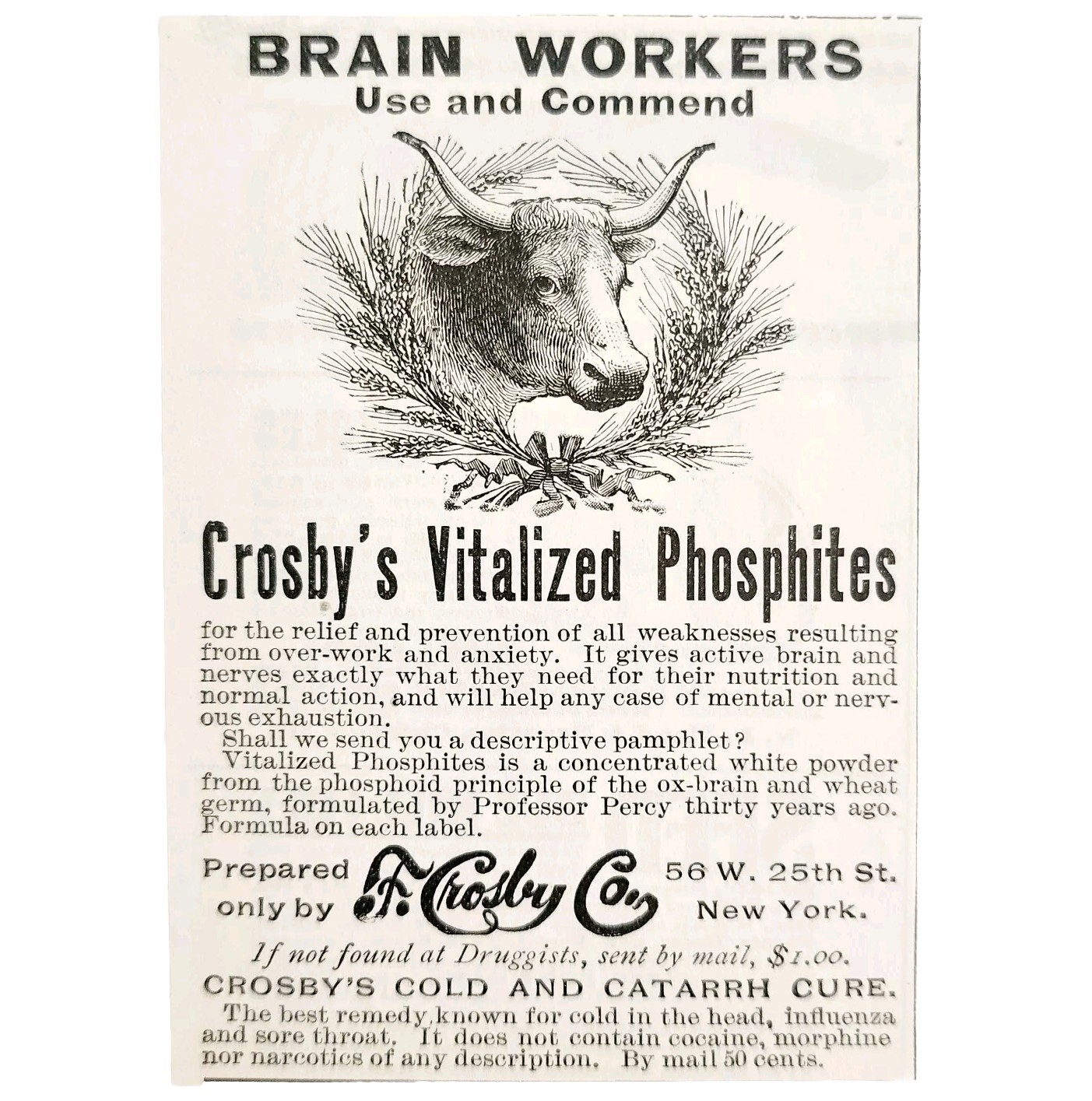 Crosby Co Vital Phosphites 1899 Advertisement Victorian Quack Medicine E85B