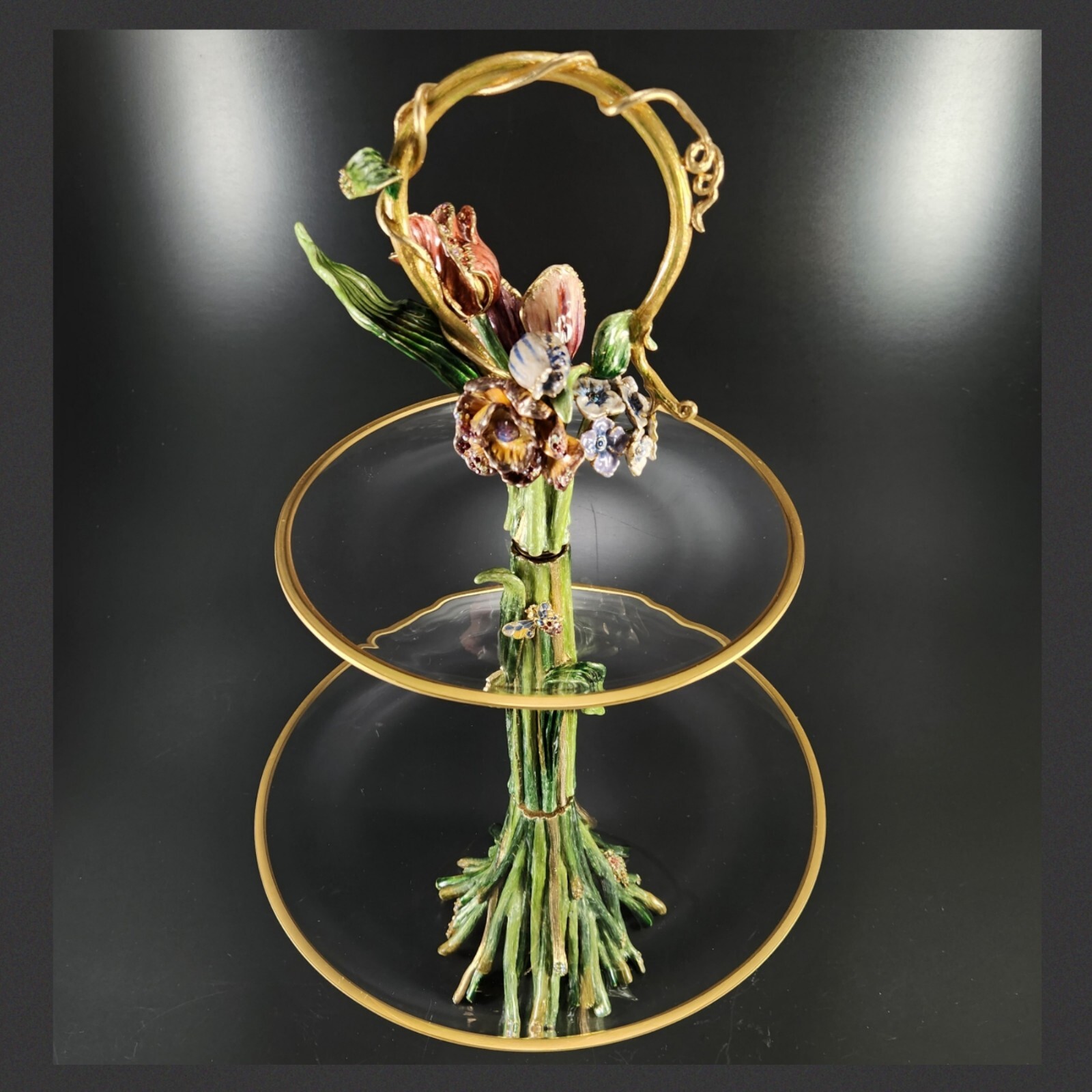 Jay Strongwater Sabrina Darjeeling Swarovski Bouquet Two Tiered Dessert Server