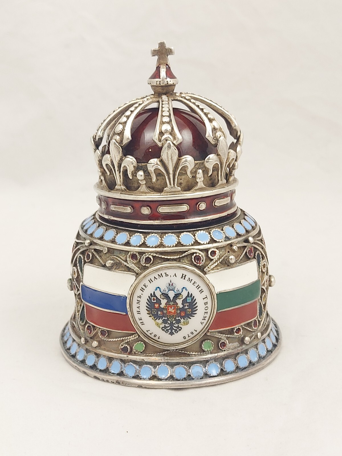 Imperial Russ Faberge Desk Clock Silver Enamel Verge Fusee Turkish War 1877-1878