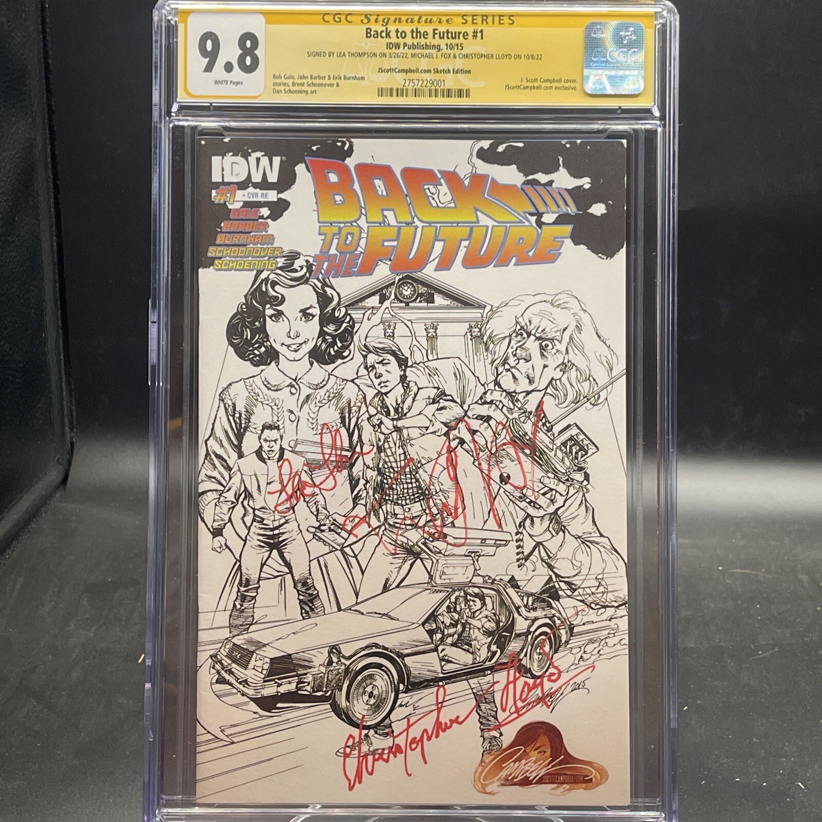 Back To The Future 1 B&W Cgc 9.8 3x SS J Scott Campbell, SS FOX, LLOYD, THOMPSON Back To The Future 1 B&W Cgc 9.8 3x SS J Scott Campbell, SS FOX, LLOYD, THOMPSON