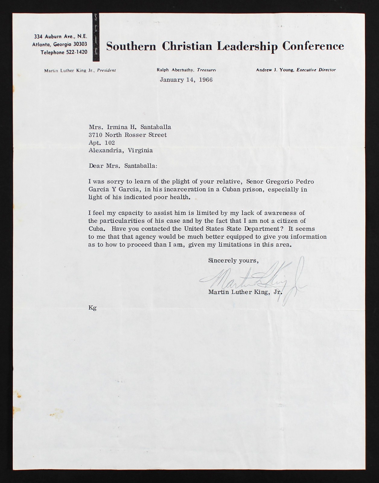 Martin Luther King Jr. Signed 8.5x11 1966 Letter On SCLC Letterhead BAS #AA03721 Martin Luther King Jr. Signed 8.5x11 1966 Letter On SCLC Letterhead BAS #AA03721