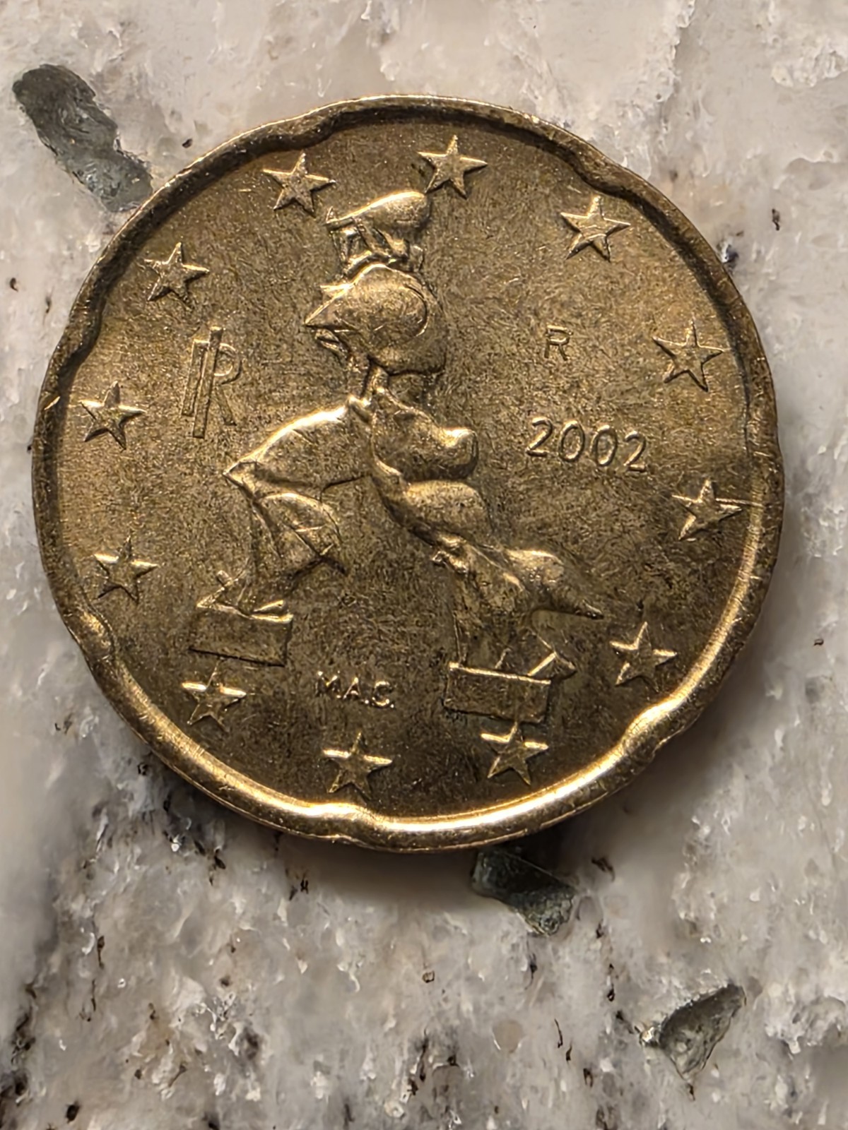 Rare euro coin 20 cents 2002 Italy Statue of Umberto Boccioni