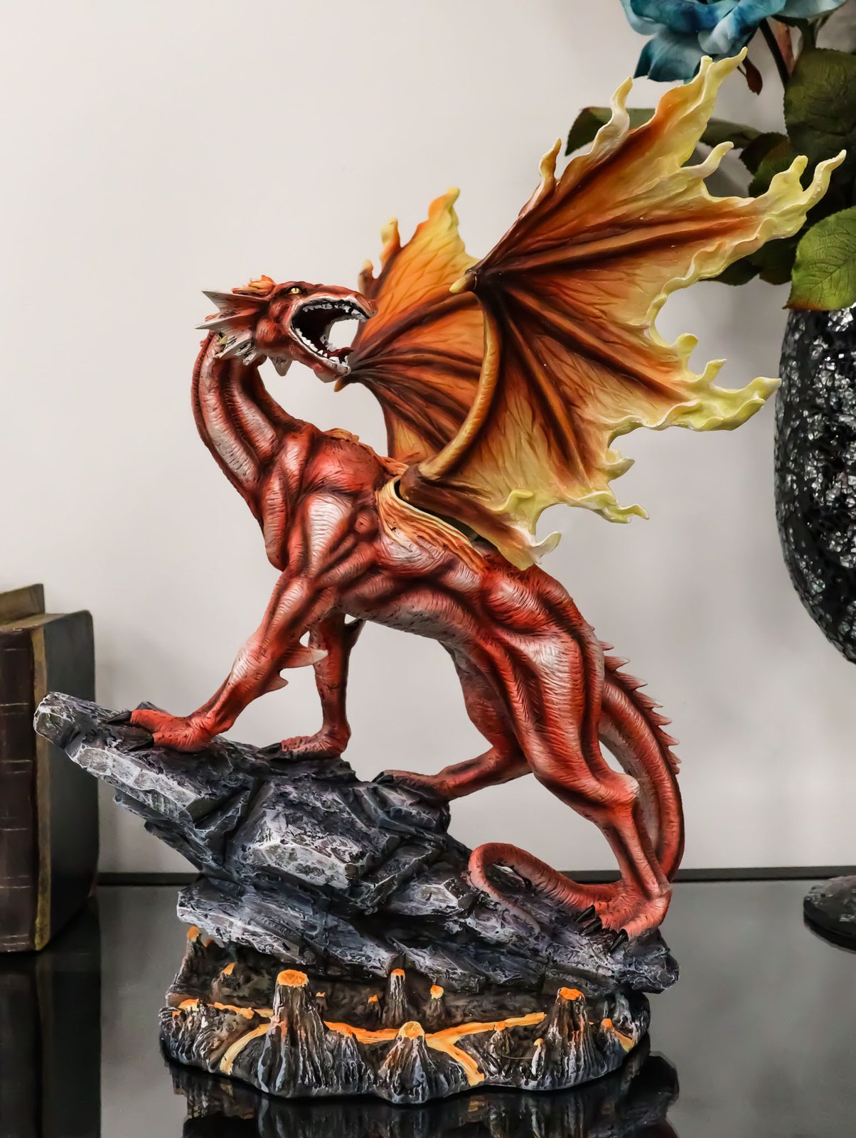 Ebros Large Red Magma Lava Smaug Dragon On Volcanic Rock Statue 16.5 Ebros Large Red Magma Lava Smaug Dragon On Volcanic Rock Statue 16.5