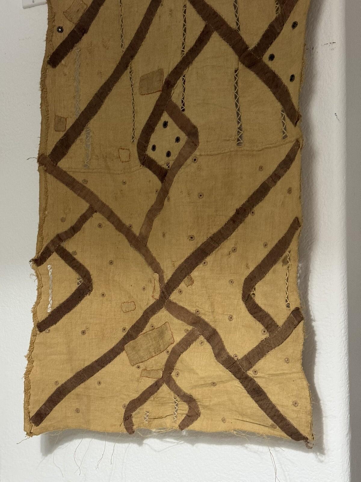 Antique Kuba Cloth African Congo  Raffia Textile Tribal Art - Brown 23” x 192”