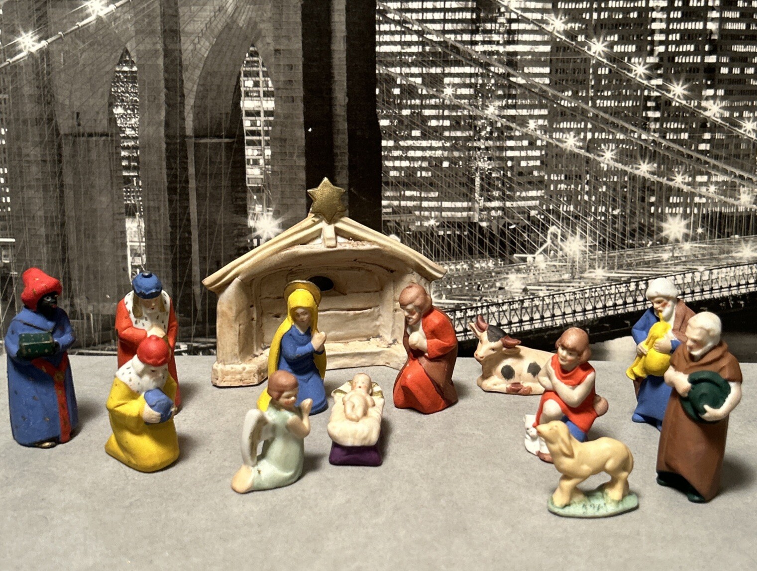 Hand Painted Miniature Nativity Set Star of David Manger Vintage 1930s Germany Hand Painted Miniature Nativity Set Star of David Manger Vintage 1930s Germany